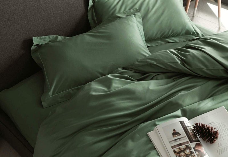 Eikei Solid Color Egyptian Cotton Duvet Cover Luxury Bedding Set High Thread Count Long Staple Sateen Weave Silky Soft Breathable Pima Quality Bed Linen (Woodland Green, Queen) - Image 2